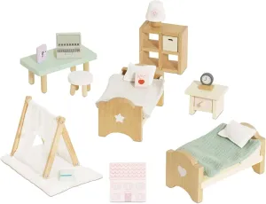 Le Toy Van - SugarPlum Wooden Bedroom Set | Dolls House Accessories Play Set For Dolls Houses | Girls and Boys Doll House Furniture Sets - Suitable For Ages 3 , Daisylane Child Bedroom (ME061)