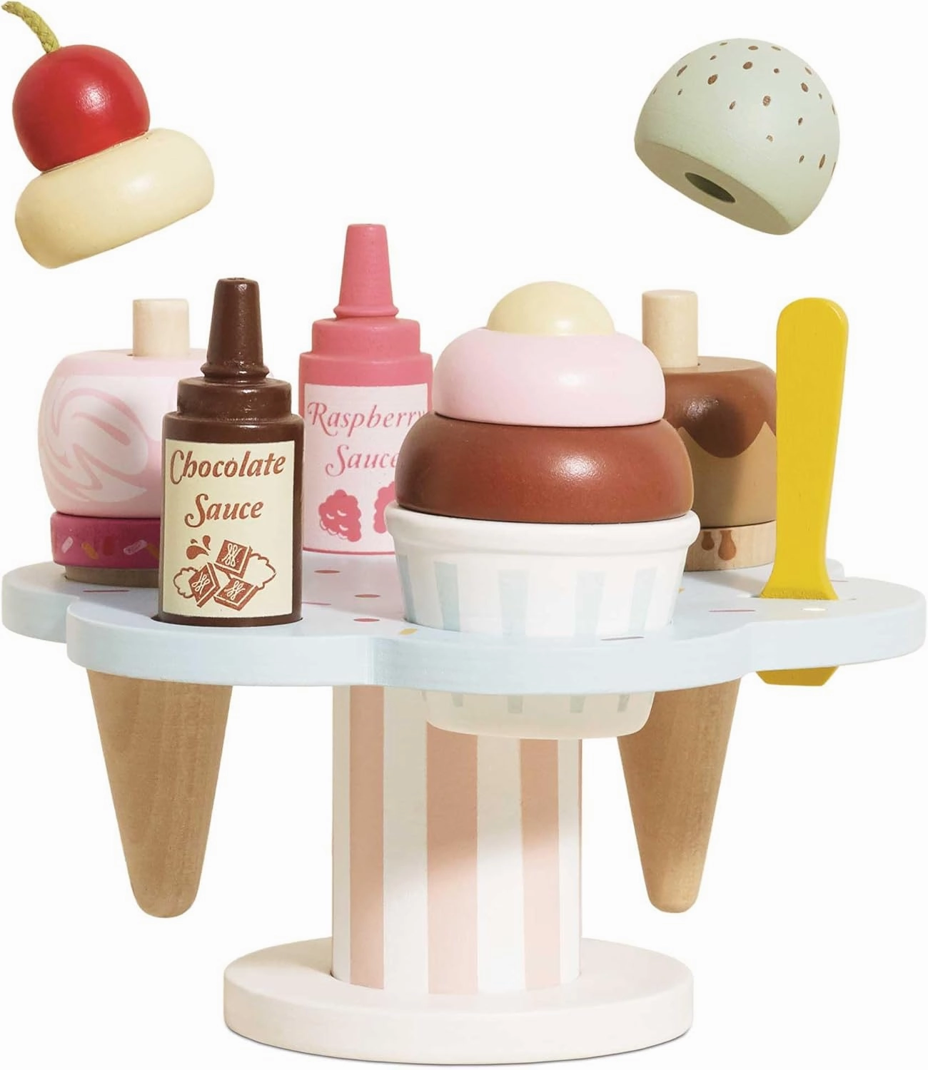 Le Toy Van - Educational Wooden Toy Honeybake Colourful Wooden Carlo's Gelato Pretend Ice Cream Toy | 12 Pieces - Great Role Play Gifts For A Boy Or Girl - 2  Years
