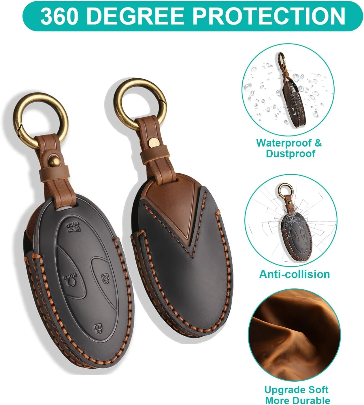 Leather Key Fob Cover for 2023 2024 2025 Hyundai Ioniq 6 Grandeur GN7, Soft Smart Remote Key fits for 2024 2025 Sonata Elantra Kona Santa Fe Tucson (Black, 7 Button)