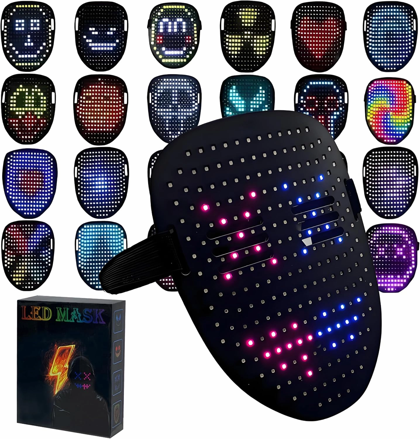 Led Mask Lighted Up Mask - Led Masks with Gesture Sensing Costume for Halloween Costume Cosplay Party Cool Gifts