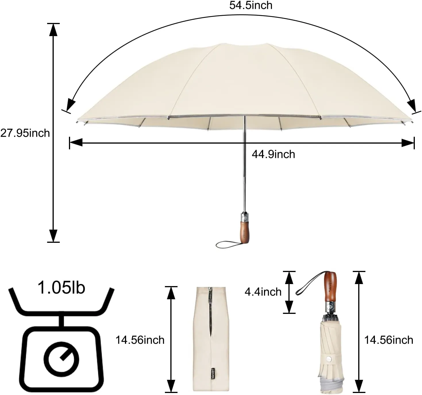 Lejorain Golf Large Inverted Umbrella - Black Big Windproof Heavy Duty Upside Down 54in Compact Car Automatic Folding Reflective Umbrella