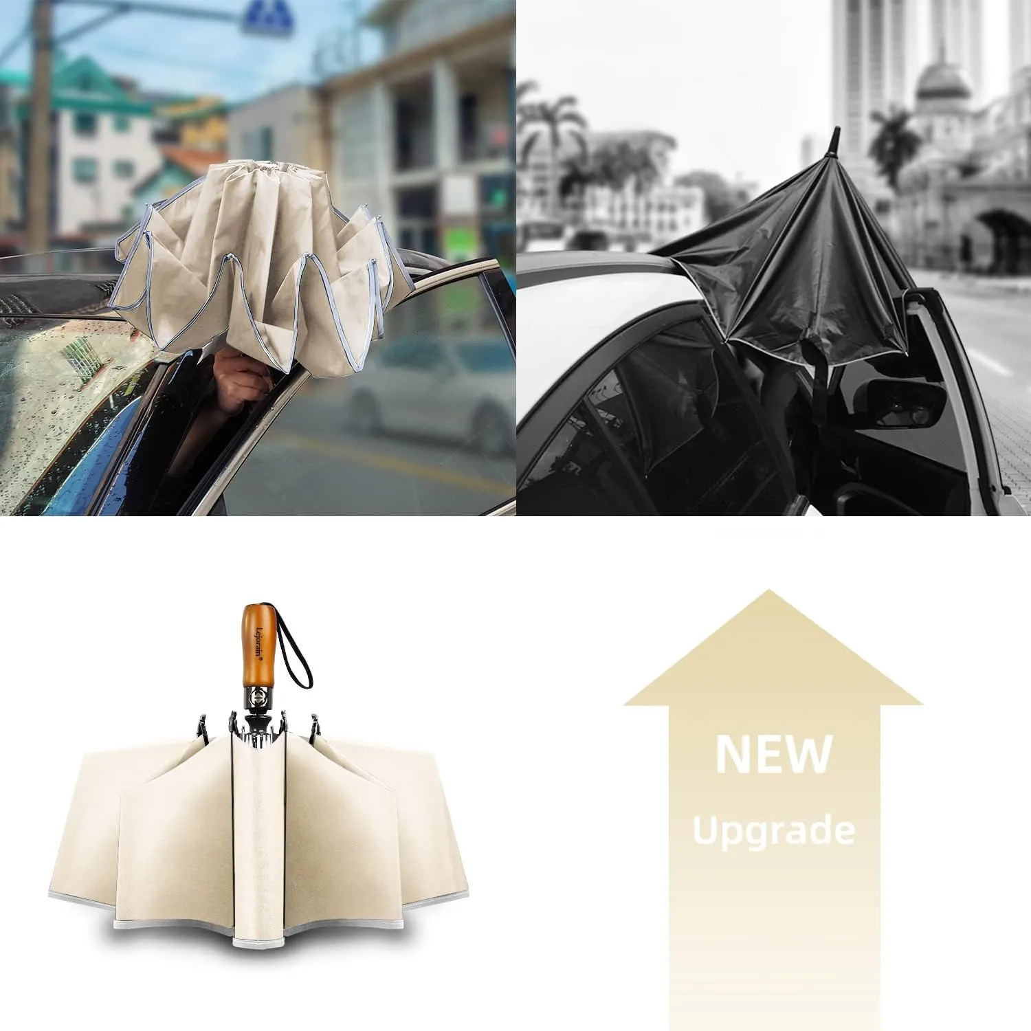 Lejorain Golf Large Inverted Umbrella - Black Big Windproof Heavy Duty Upside Down 54in Compact Car Automatic Folding Reflective Umbrella