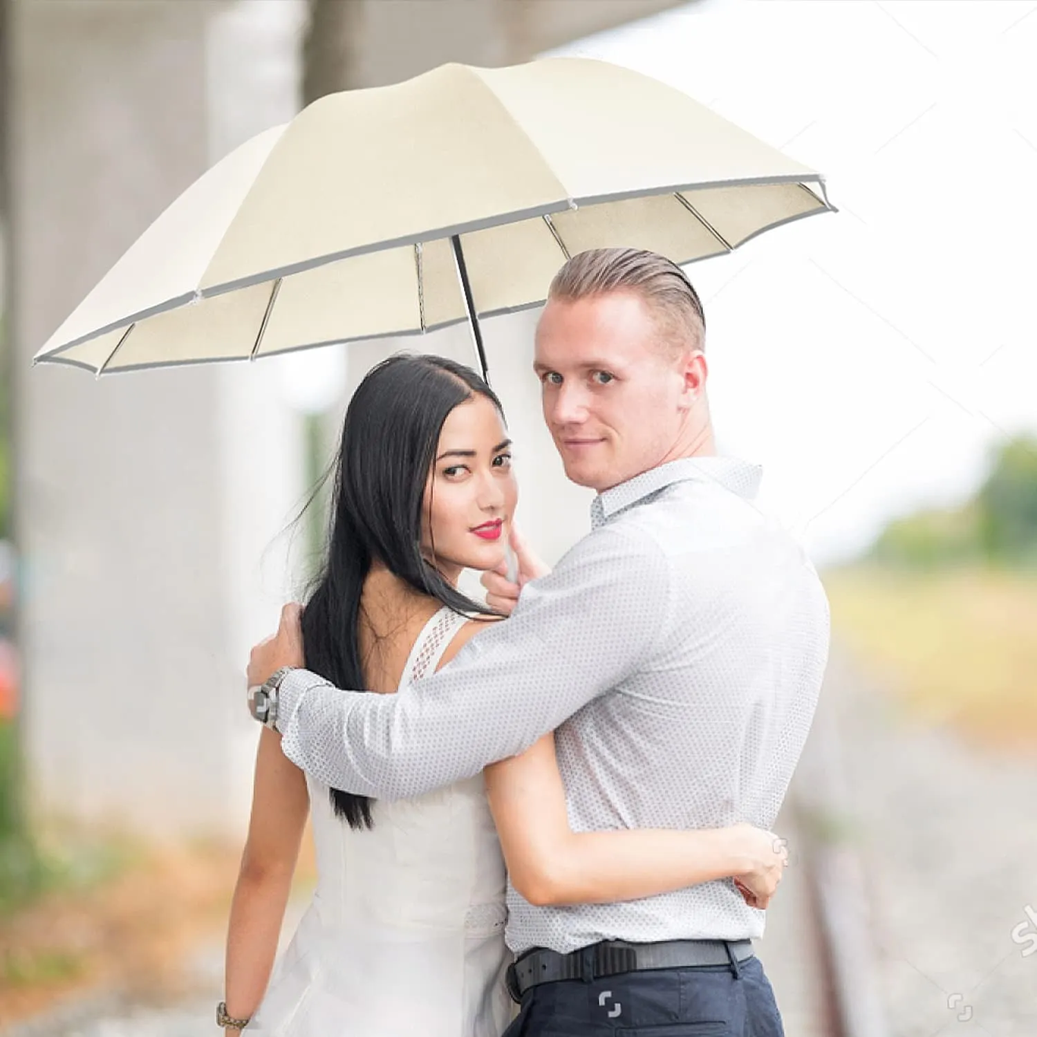 Lejorain Golf Large Inverted Umbrella - Black Big Windproof Heavy Duty Upside Down 54in Compact Car Automatic Folding Reflective Umbrella