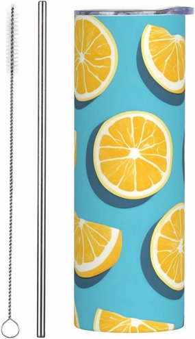 Lemon wedges 20oz straight body cup - portable stainless steel thermal insulation car cup with pipe brush