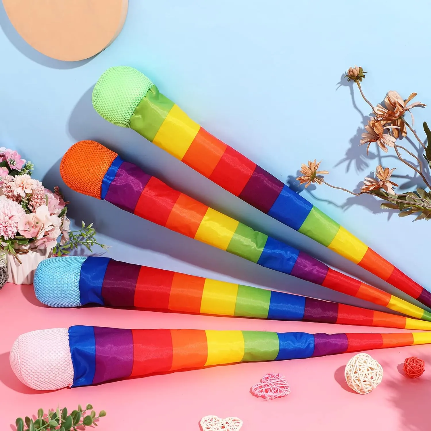 Leyndo 12 Pcs Throw and Catch Balls with Rainbow Tail, Soft Sports Play Comet Balls Playground Toys Bulk for Kids Adults Games and Activities Fun Throwing School, 25.59 Inch Long(Classic Color)