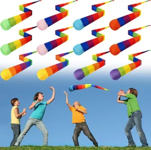 Leyndo 12 Pcs Throw and Catch Balls with Rainbow Tail, Soft Sports Play Comet Balls Playground Toys Bulk for Kids Adults Games and Activities Fun Throwing School, 25.59 Inch Long(Classic Color)