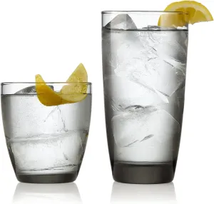 Libbey Slate Double Old Fashioned and Tumbler Glasses Set of 12, Smoke Hue, Water Glasses, Dishwasher Safe Drinking Glasses Set