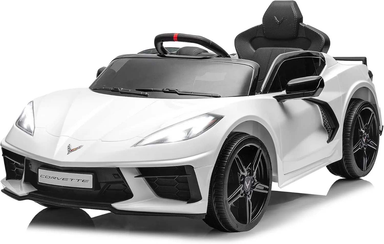 Licensed Chevrolet Corvette C8 12V Ride On Car, Electric Car w/Remote Control, LED Lights, Shiny Dashboard, 3 Speeds Mode, Soft Start, Bluetooth Speaker, Battery Powered Cars for Kids to Drive