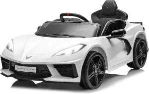 Licensed Chevrolet Corvette C8 12V Ride On Car, Electric Car w/Remote Control, LED Lights, Shiny Dashboard, 3 Speeds Mode, Soft Start, Bluetooth Speaker, Battery Powered Cars for Kids to Drive