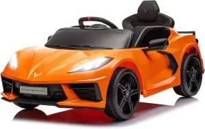 Licensed Chevrolet Corvette C8 Kids Ride on 12V Electric Kids Car with Parent Remote Kids Power Wheel Battery Car, 3 Speeds, Bluetooth, Shiny Dashboard, MP3 & LED Head Lights