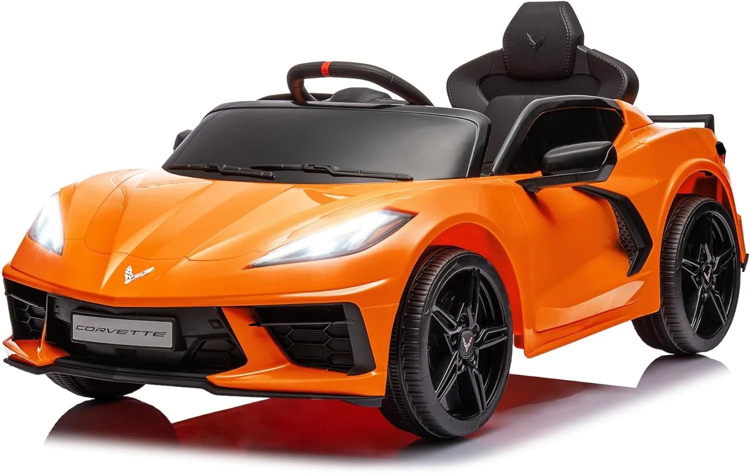 Licensed Chevrolet Corvette C8 Kids Ride on 12V Electric Kids Car with Parent Remote Kids Power Wheel Battery Car, 3 Speeds, Bluetooth, Shiny Dashboard, MP3 & LED Head Lights