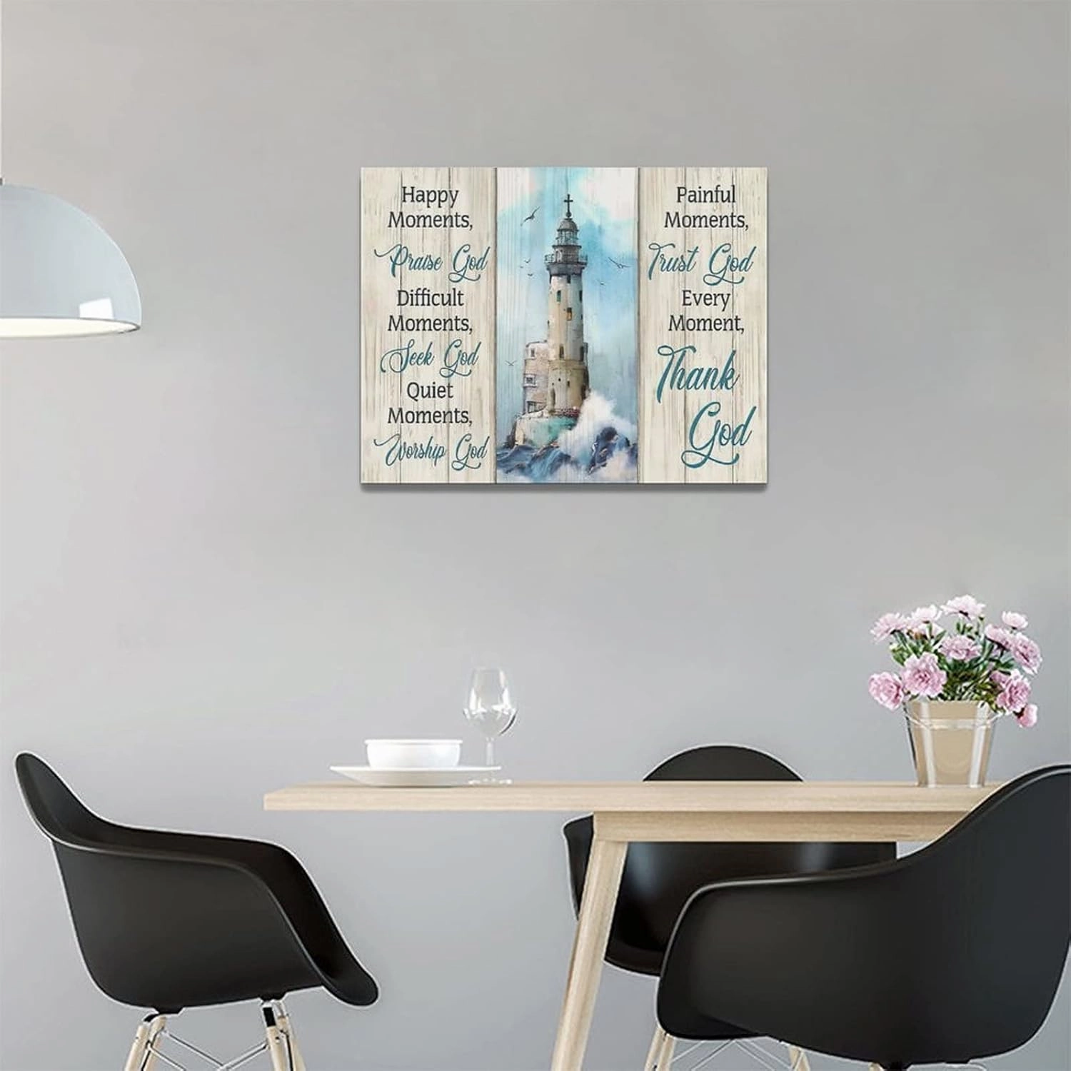 Lighthouse Wall Art - Nautical Lighthouse Decor, Ocean Coastal Pictures, Christian Quotes Religious Canvas Painting Prints, Modern Artwork for Bedroom 16"x12"