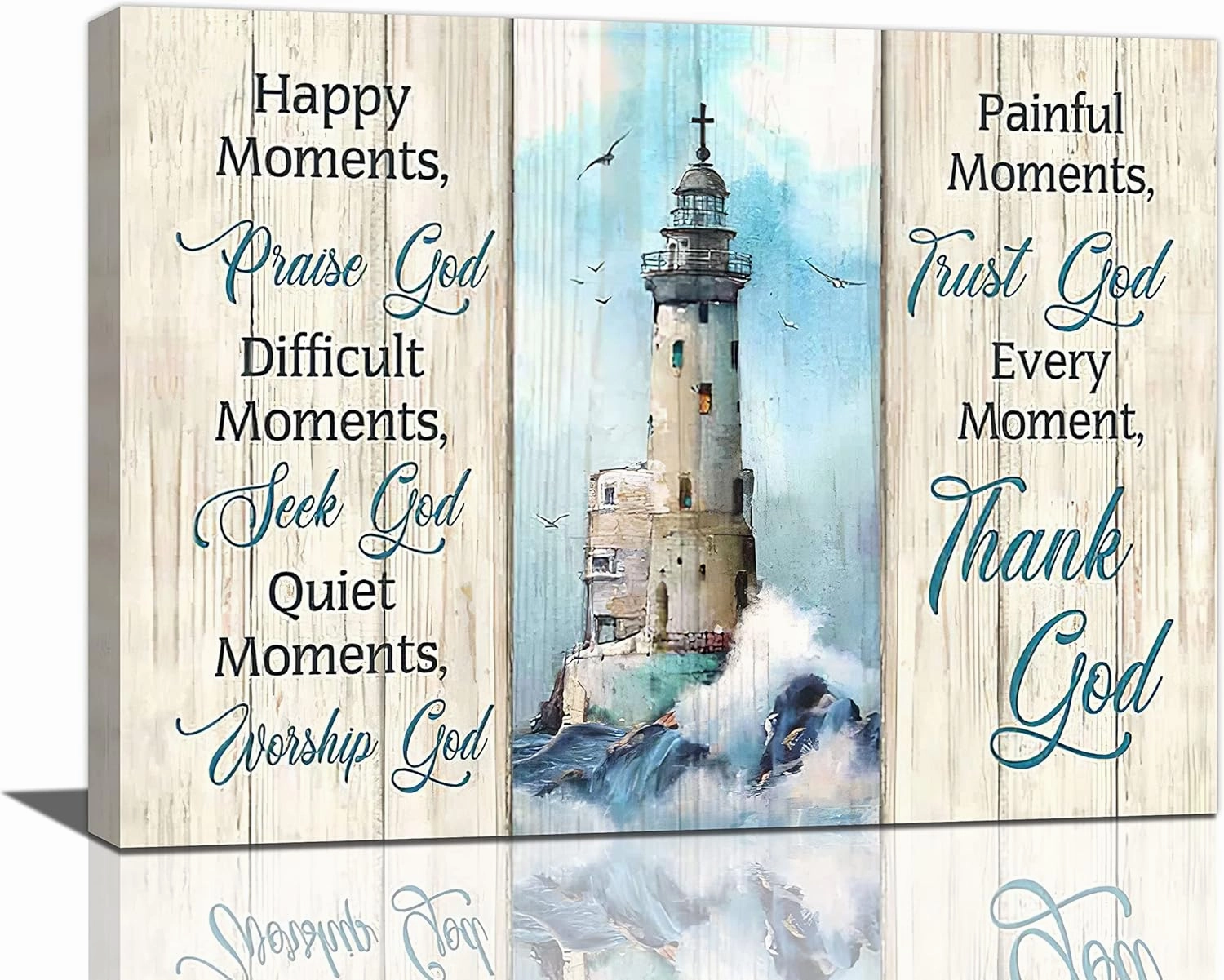 Lighthouse Wall Art - Nautical Lighthouse Decor, Ocean Coastal Pictures, Christian Quotes Religious Canvas Painting Prints, Modern Artwork for Bedroom 16"x12"