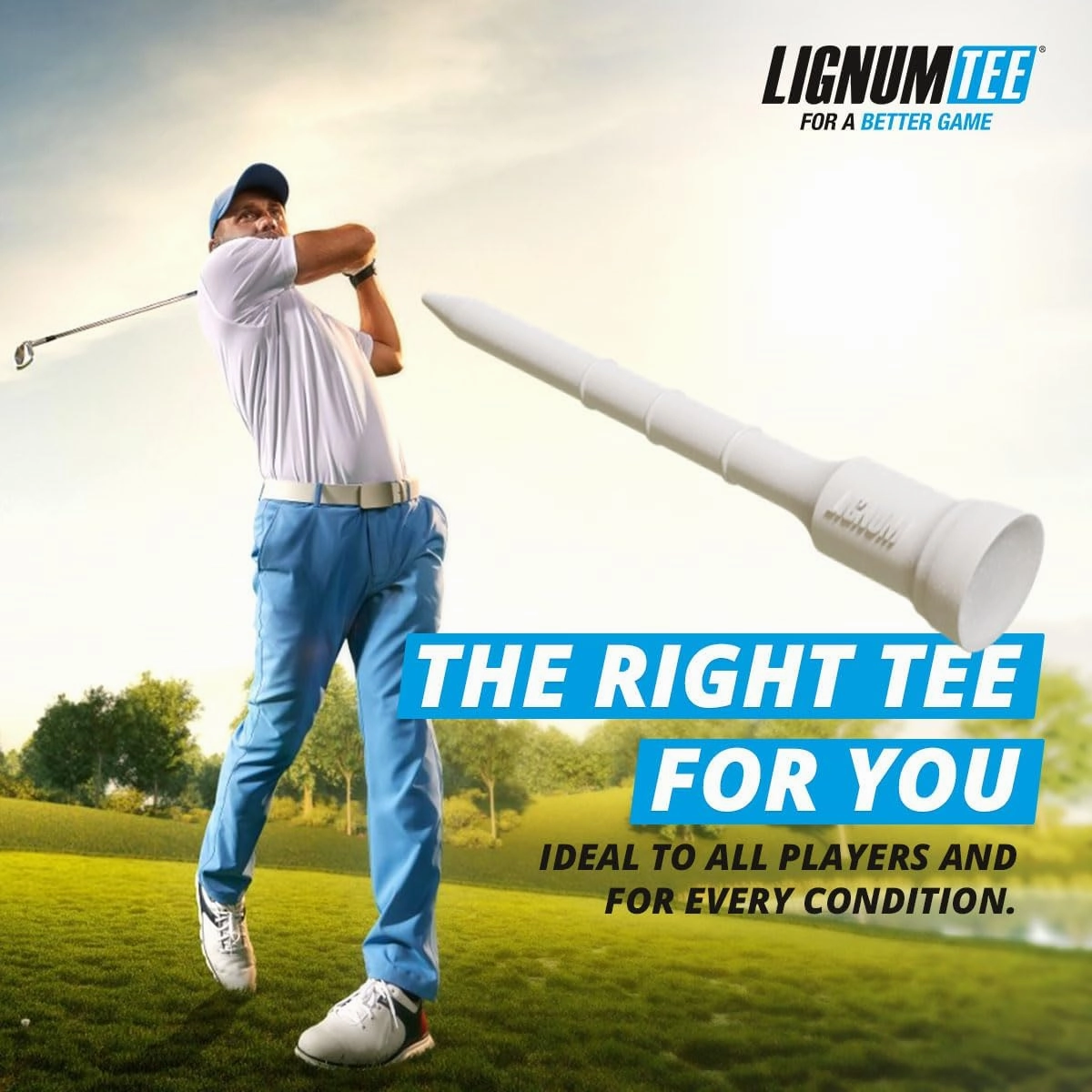 LIGNUM Tee - Classic Golf Tees - Sports Golf Tees - Anti Spin Head, Bio-Based Micro Wood, 50x Durable
