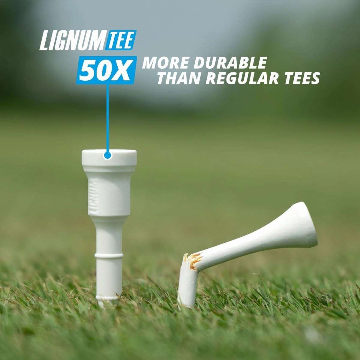 LIGNUM Tee - Classic Golf Tees - Sports Golf Tees - Anti Spin Head, Bio-Based Micro Wood, 50x Durable