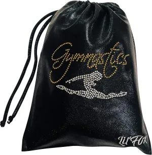 LIL'FOX 8"x10" Drawstring Gymnastics SMALL GRIP BAG 26x20cm - Lightweight Bag for Personal Equipment - Shiny Foil Rhinestones