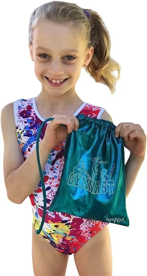 LIL'FOX 8"x10" Drawstring Gymnastics SMALL GRIP BAG 26x20cm - Lightweight Bag for Personal Equipment - Shiny Foil Rhinestones