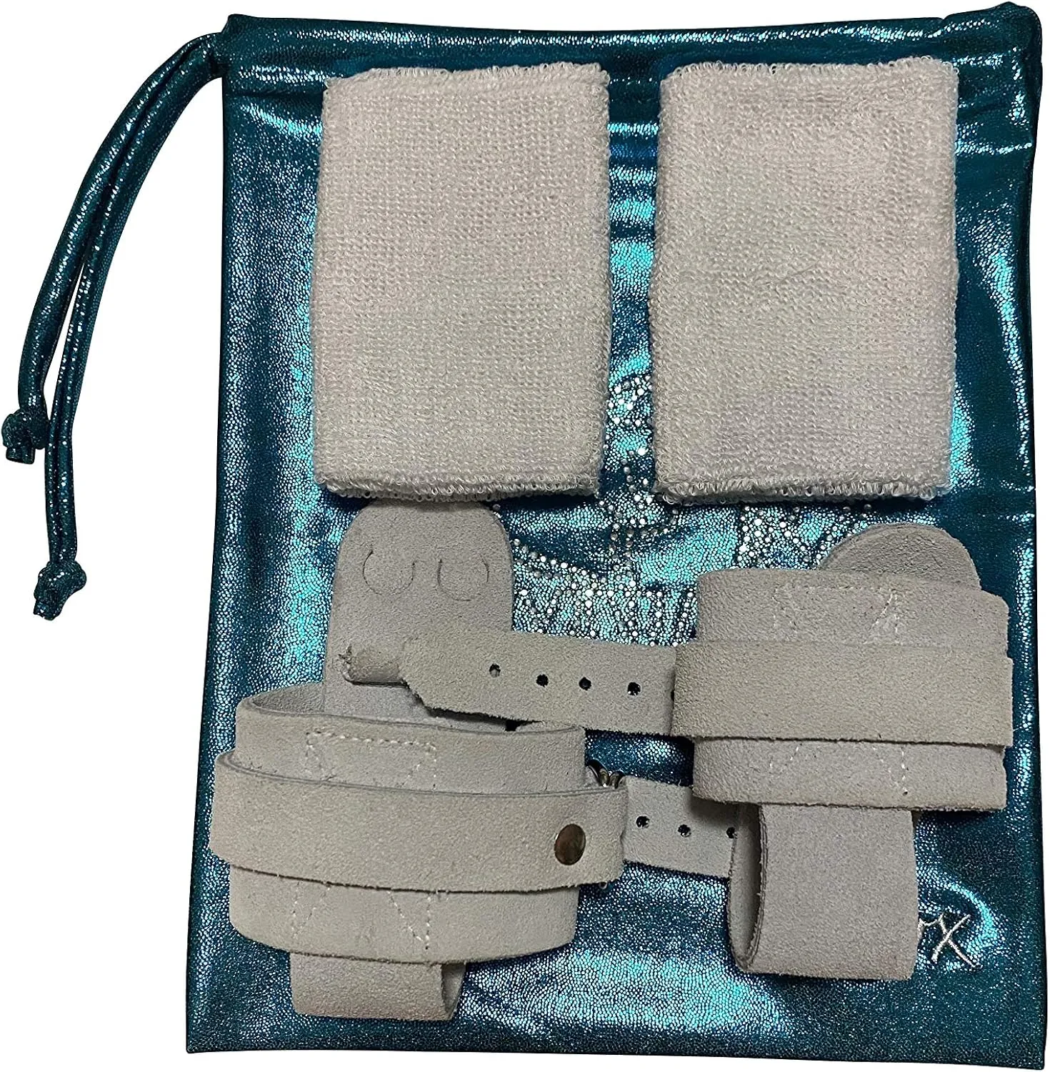 LIL'FOX 8"x10" Drawstring Gymnastics SMALL GRIP BAG 26x20cm - Lightweight Bag for Personal Equipment - Shiny Foil Rhinestones