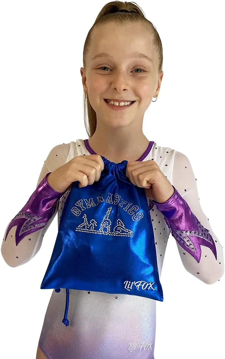 LIL'FOX 8"x10" Drawstring Gymnastics SMALL GRIP BAG 26x20cm - Lightweight Bag for Personal Equipment - Shiny Foil Rhinestones