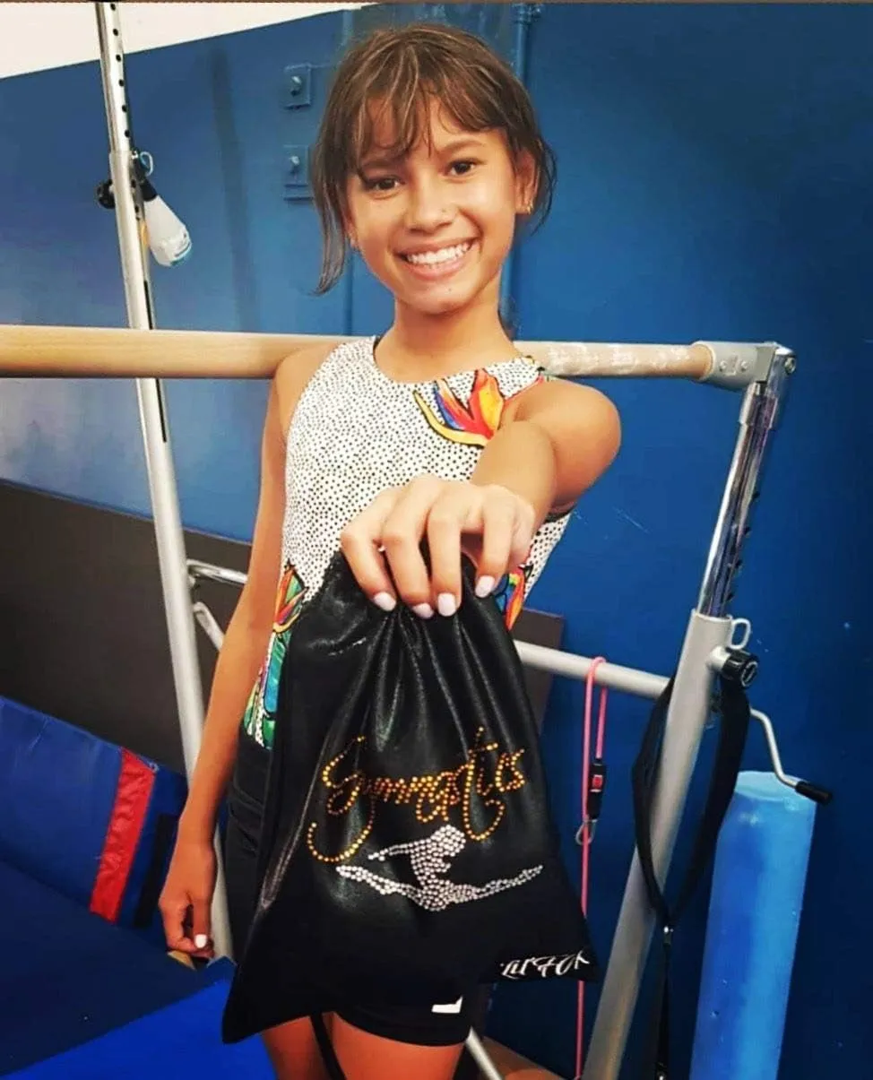 LIL'FOX 8"x10" Drawstring Gymnastics SMALL GRIP BAG 26x20cm - Lightweight Bag for Personal Equipment - Shiny Foil Rhinestones