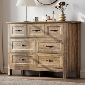 LINSY HOME 7 Drawers Dresser for Bedroom, Wood Bedroom Dresser Farmhouse Drawer Chest, Tall Dressers Organizer for Closet, Living Room, Hallway
