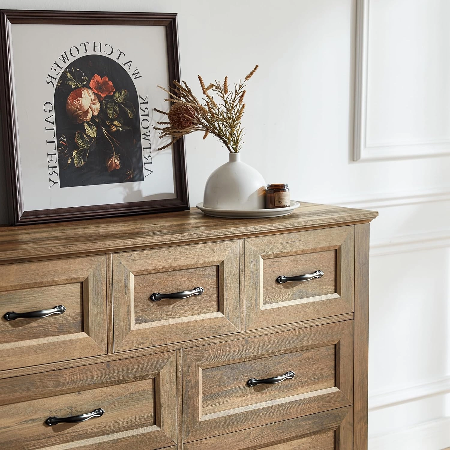 LINSY HOME 7 Drawers Dresser for Bedroom, Wood Bedroom Dresser Farmhouse Drawer Chest, Tall Dressers Organizer for Closet, Living Room, Hallway