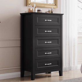 LINSY HOME Dresser for Bedroom, 5 Drawer Dresser with Metal Handles, Tall Chest of Drawers for Living Room, Entryway and Hallway, Black