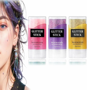 Liplaya Glitter Stick,Liplaya Glitter Sticks for Hair,Glitters Stick Hair and Body,Purple Eyeshadow Sticks,Red White and Blue Accessories,Sequins Paint Sparkling Face Makeup,Waterproof Shine (3-A)