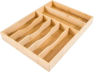 Lipper International Bamboo Wood Flatware Drawer Organizer Utensil Holder for Kitchen or Home Office Supplies, 7 Compartments, 16 1/4" Wide x 12 1/4" Deep x 2" High