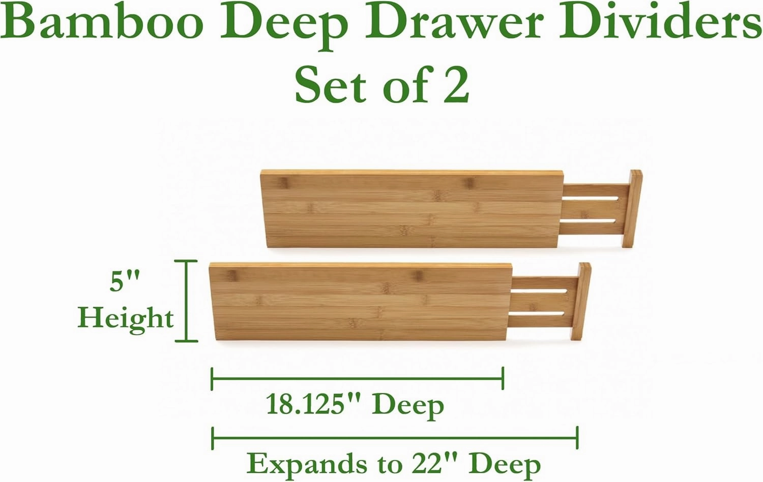 Lipper International 8897 Bamboo Wood Custom Fit Adjustable Deep Kitchen Drawer Dividers, Set of 2