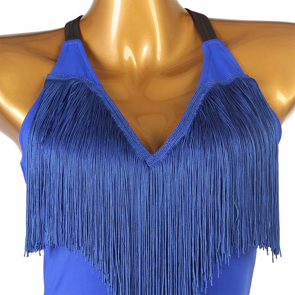 LIUHUO Blue Fringed Latin Dance Dress Professional Competition Suit Samba Denim Dress