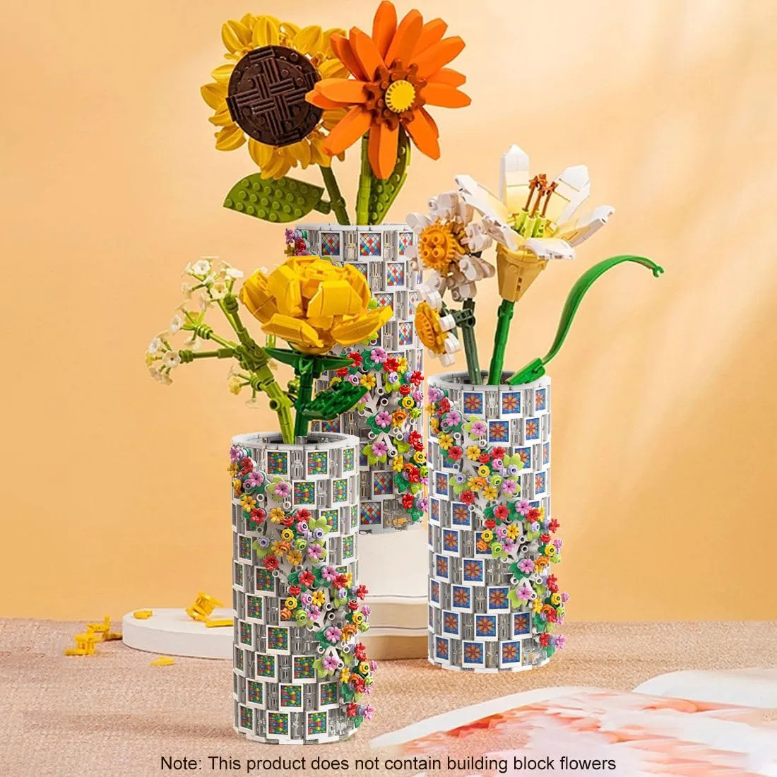 LOCHE Flower Vase Building Kit, 564PCS Translucent Vase Creative Flower Vase, Flower Container Decorative Ornament Vase (Only Vase)