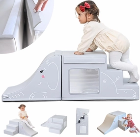 LORAIA® Non-Toxic Foam Climbing Blocks for Toddlers 1-3 - Large Vegan Leather Baby Climbing Blocks - High-end Soft Play Set w/TOP Fasteners & Baby Slide - Climbing Toys for Toddlers 1-3 Inside
