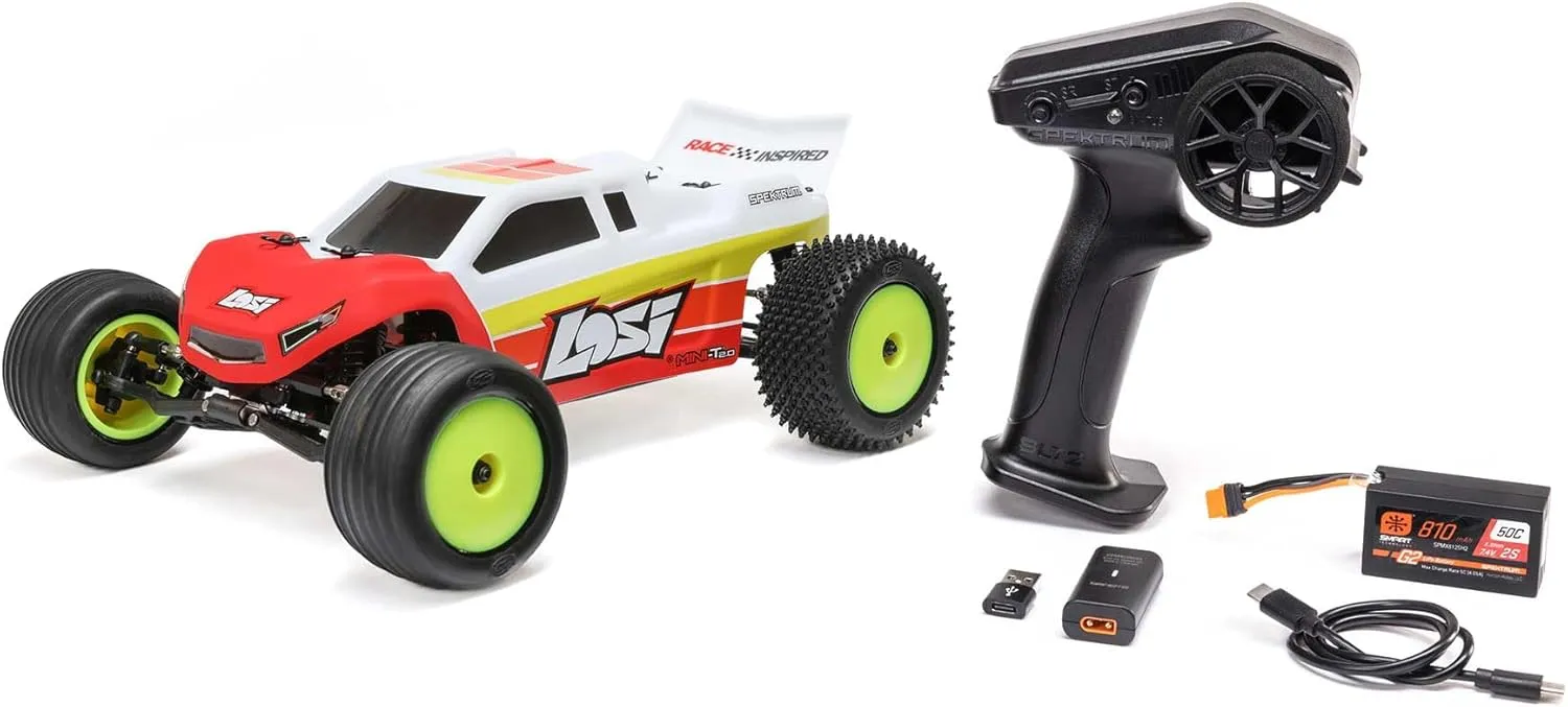 Losi 1/18 Mini-T 2.0 2S 2 Wheel Drive RTR Brushless Stadium Truck Battery & Charger Included Red LOS-1056T1