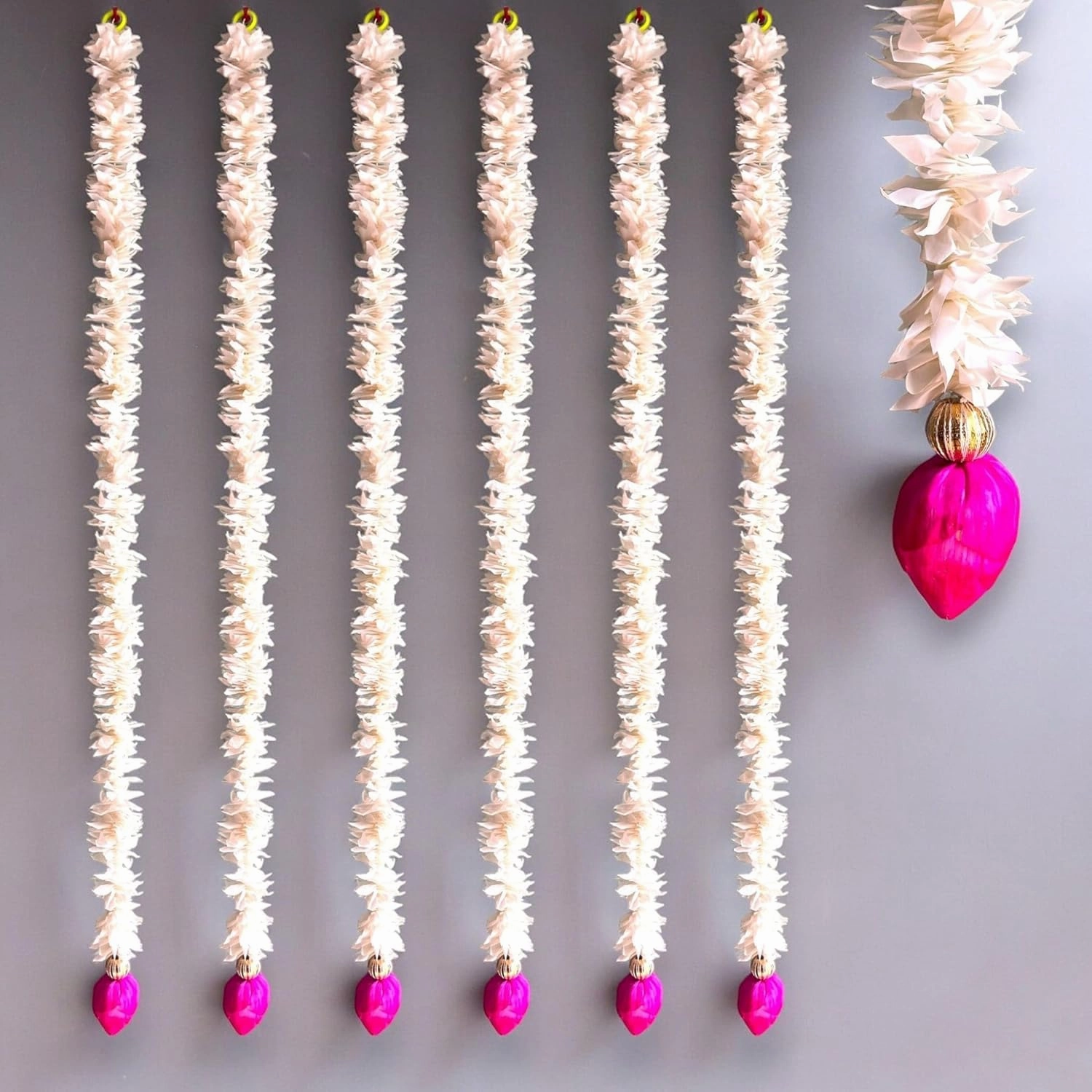 LOVENSPIRE Lotus Buds Jasmines Gajra Artificial Floral Decor Indian Wedding Decor Garland for Decoration Strings with Jasmine Diwali Pooja Backdrop Day of The Dead