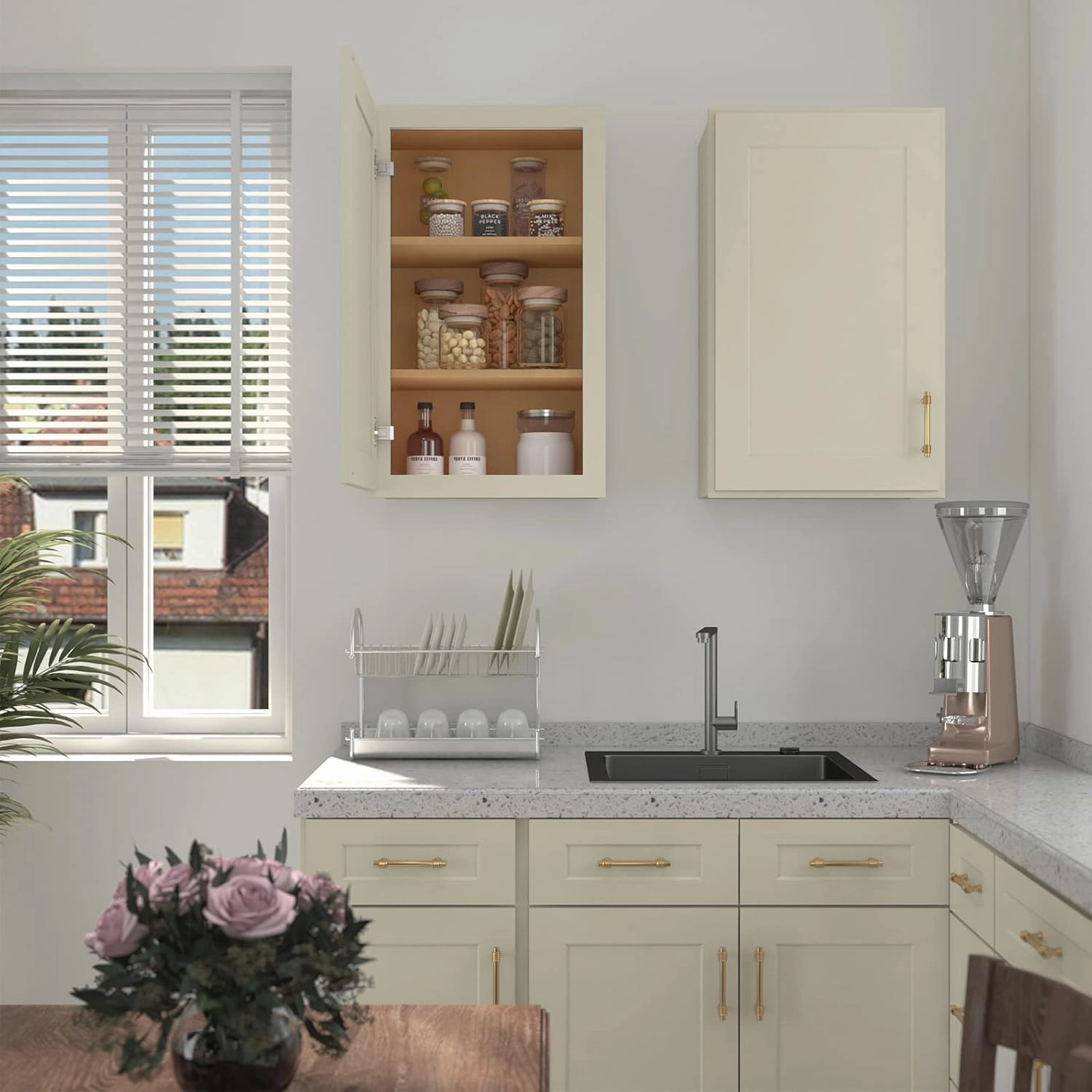 LOVMOR Kitchen Wall Cabinet & Cupboard, Medicine Cabinet,Bathroom Cabinet Wall Mounted with Doors and Shelves, 12" D*18" W*42" H, Shaker Antique White