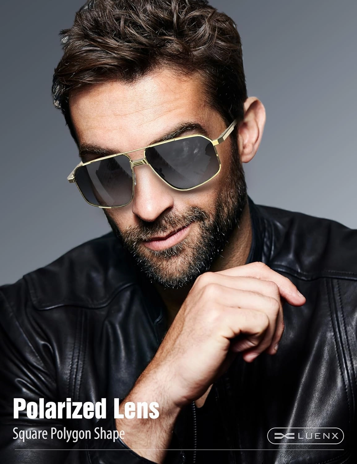 LUENX Aviator Sunglasses for Men Square Polarized Polygon Sun Glasses UV400 Protection