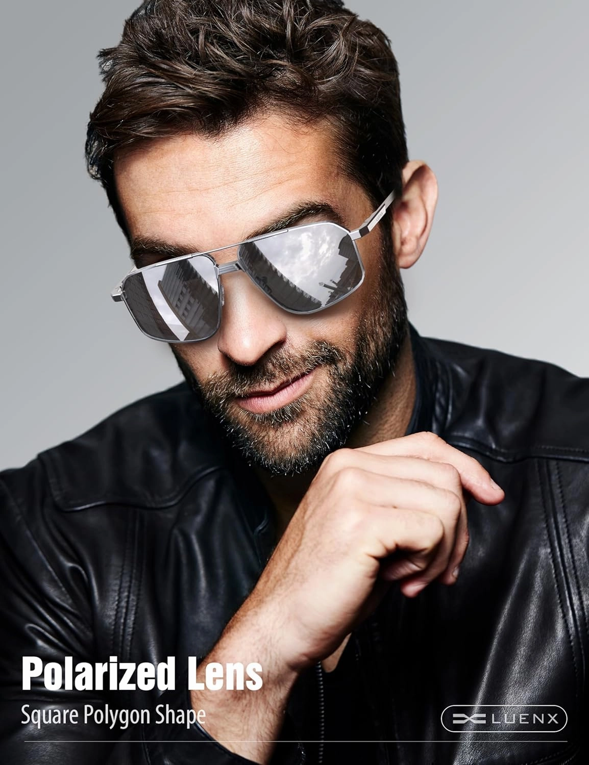LUENX Aviator Sunglasses for Men Square Polarized Polygon Sun Glasses UV400 Protection