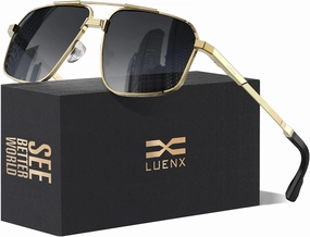 LUENX Aviator Sunglasses for Men Square Polarized Polygon Sun Glasses UV400 Protection