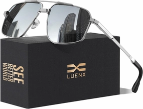 LUENX Aviator Sunglasses for Men Square Polarized Polygon Sun Glasses UV400 Protection