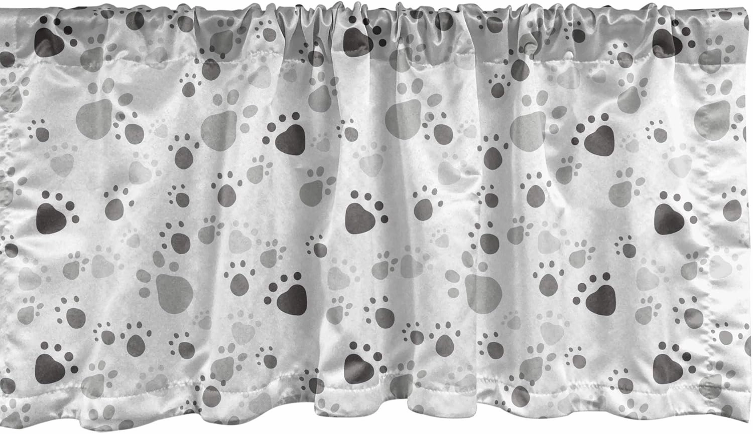 Lunarable Grey Window Valance, Pattern with Random Footprints Paw Traces Pet Legs Friendly Cats and Dogs, Curtain Valance for Kitchen Bedroom Decor with Rod Pocket, 54" X 18", Pale Grey
