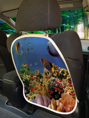 Lunarable Ocean Car Seat Protector Set of 2, Submerged Colorful Old Coral Colony Fishes at Tranquil Shallow Red Sea Image Print, Universal Kick Mat for Dirt Mud & Scratches, 18" x 24", Multicolor