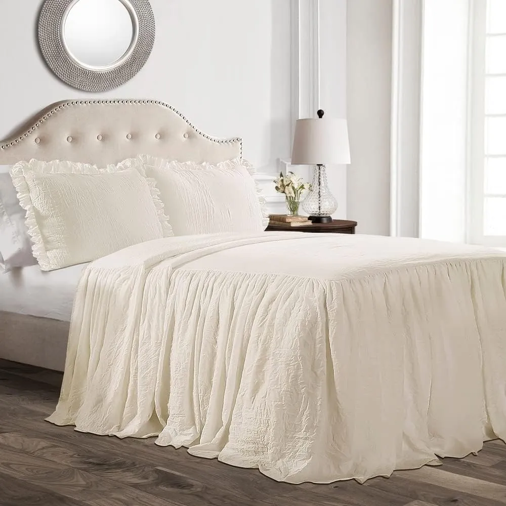 Lush Decor - Bedspread Set, Luxuriously Soft Farmhouse Bedding, Charming Ruffle Detail, Timeless Style & Classic Design (King, White)