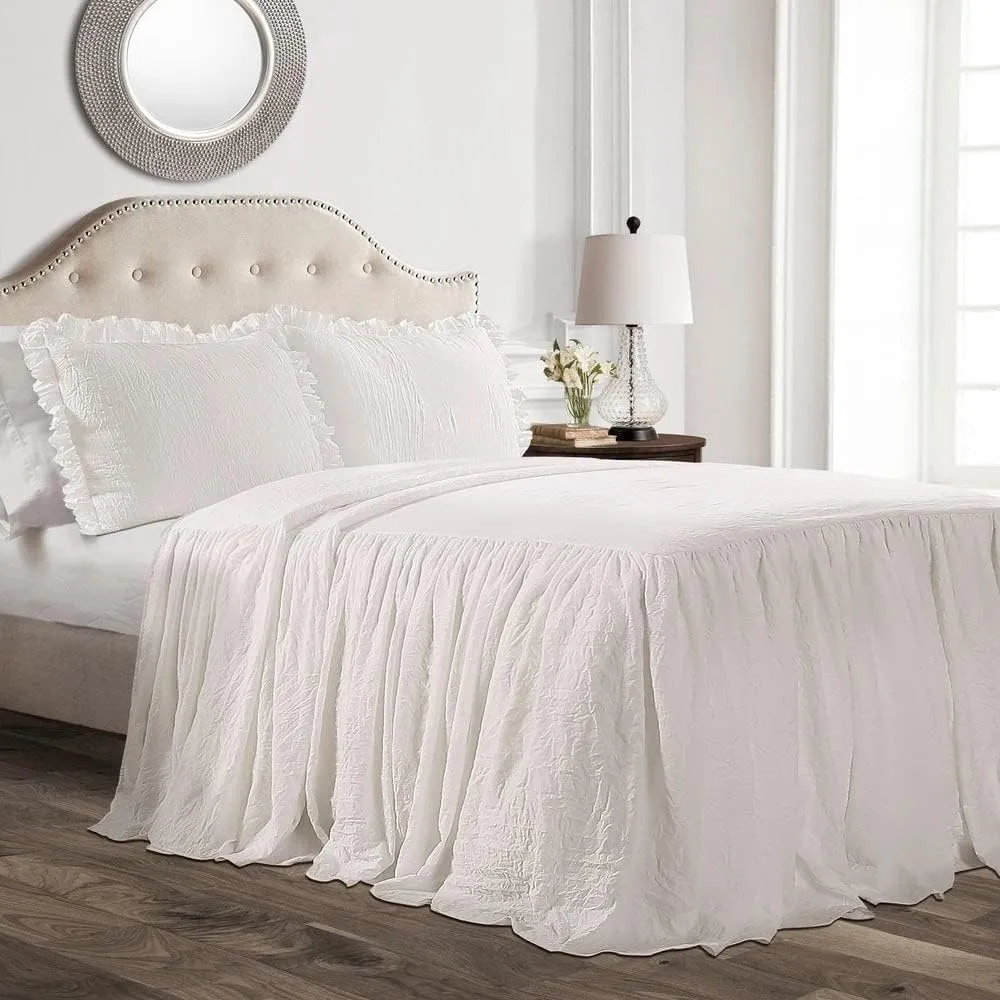 Lush Decor - Bedspread Set, Luxuriously Soft Farmhouse Bedding, Charming Ruffle Detail, Timeless Style & Classic Design (King, White)