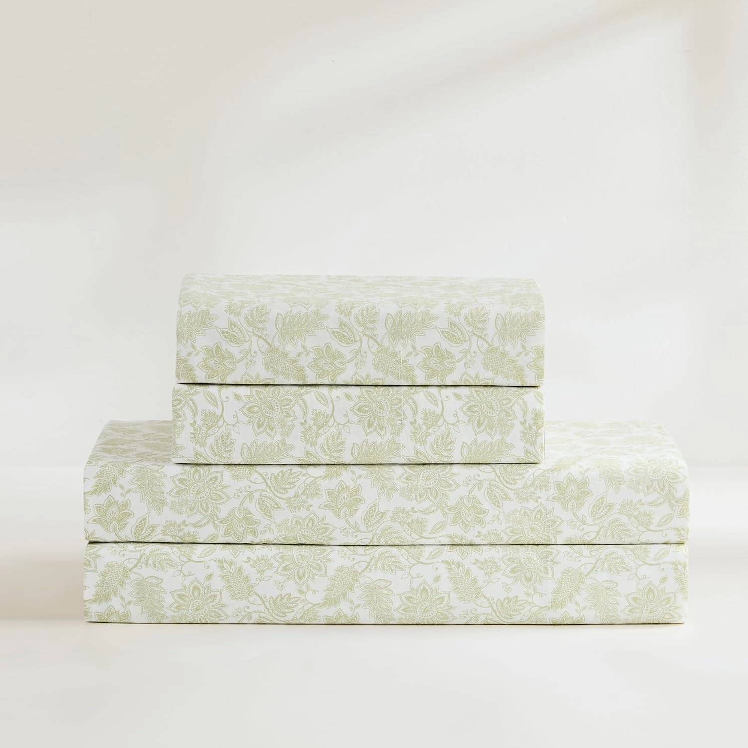 Lush Decor Floral Jacobean Cotton Sheet Set 4 Piece Set King Sage - Floral Sheets - Botanical Print - Green Bed Sheets - Traditional Decor