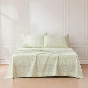 Lush Decor Floral Jacobean Cotton Sheet Set 4 Piece Set King Sage - Floral Sheets - Botanical Print - Green Bed Sheets - Traditional Decor