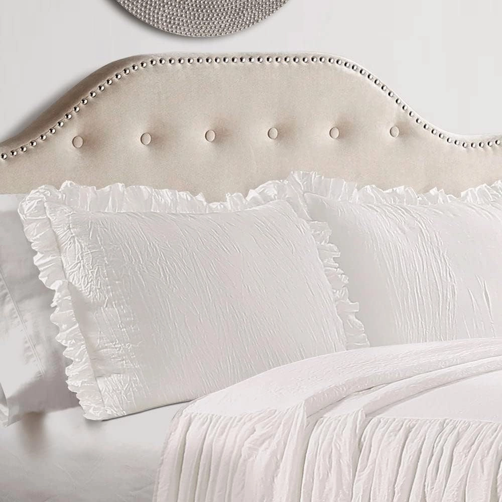 Lush Decor Ruffle Skirt Bedspread Set - 3 Piece Luxurious Farmhouse Bedding Set - Elegant, Charming Ruffle Detail - Timeless Style & Classic Design - Soft and Lightweight - Full, Lake Blue