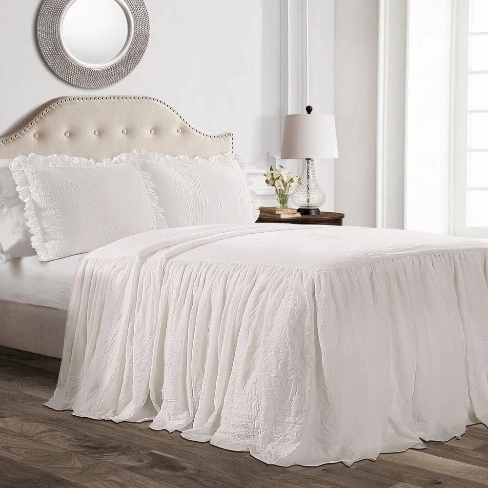 Lush Decor Ruffle Skirt Bedspread Set - 3 Piece Luxurious Farmhouse Bedding Set - Elegant, Charming Ruffle Detail - Timeless Style & Classic Design - Soft and Lightweight - Full, Lake Blue