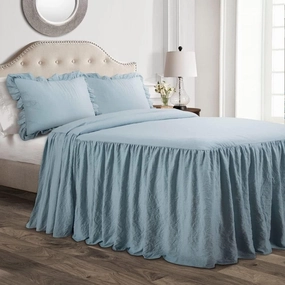 Lush Decor Ruffle Skirt Bedspread Set - 3 Piece Luxurious Farmhouse Bedding Set - Elegant, Charming Ruffle Detail - Timeless Style & Classic Design - Soft and Lightweight - Full, Lake Blue
