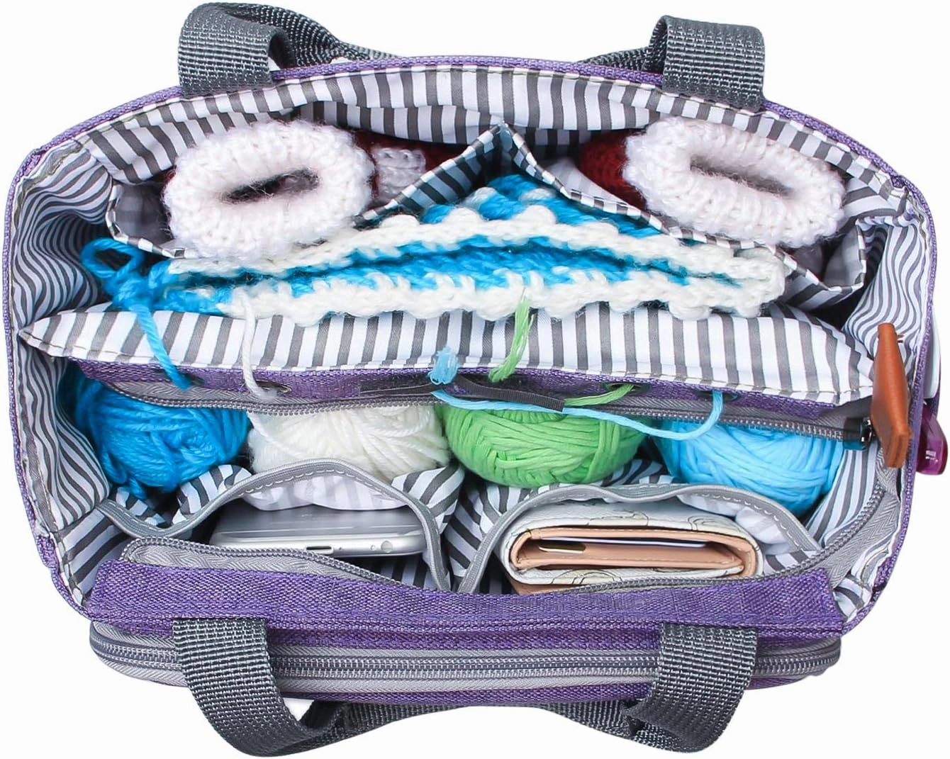 Luxja Small Crochet Tote Bag, Yarn Storage Bag for Small Unfinished Projects, Crochet Hooks and Other Accessories, Purple